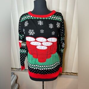 Tipsy Elves Ugly Christmas Festive Black  Red Sweater Size Medium